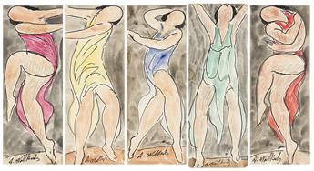 ABRAHAM WALKOWITZ Group of 5 watercolors of Isadora Duncan.
